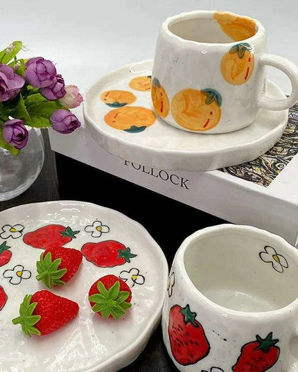 Cheerful Fruit-Themed 300ml Ceramic Mug & Plate Set – Ideal Gift for Children and Breakfast Enthusiasts