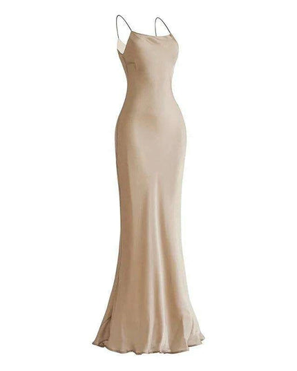 Elegant Sleeveless Long Silk Satin Party Dress in Mulberry