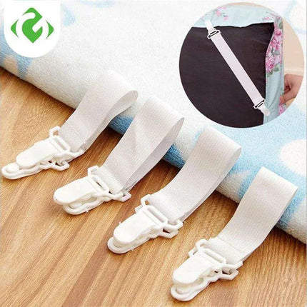 Adjustable 4-Pack White Bed Sheet Grippers - Elastic Clips for Secure Mattress Covers and Blankets