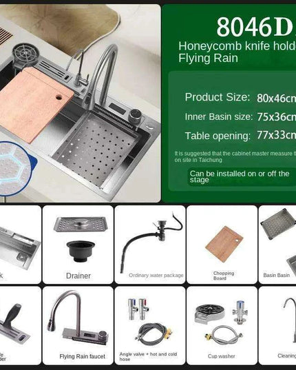 Sleek 304 Stainless Steel Waterfall Kitchen Sink Set with Touch-Control Faucet - Above Counter Installation