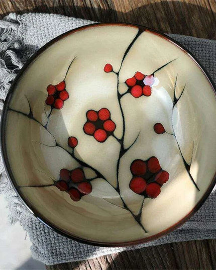 Blossom Serenity: Artisan Hand-Painted Ramen Bowl - Japanese Culinary Masterpiece