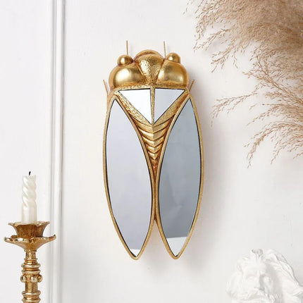 Benben Homey Golden Cicada Shaped Mirror Wall Ornament - Elegant Resin