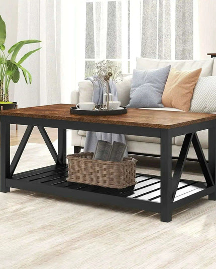 Farmhouse Style Coffee Table with Convenient Storage Shelf - Quick Assembly and Sturdy Build