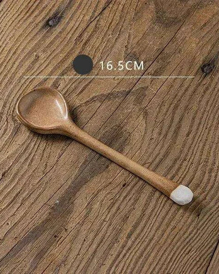 Elegant Japanese Stoneware Soup Spoon with Long Ergonomic Handle for Refined Dining
