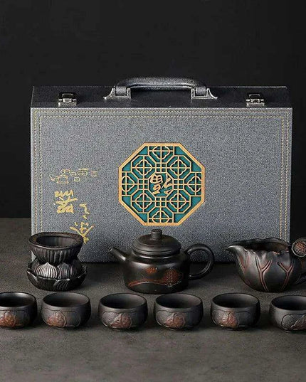 Yunnan Handcrafted Purple Pottery Tea Ceremony Set: Gaiwan Teapot and Cups for Elegant Brewing