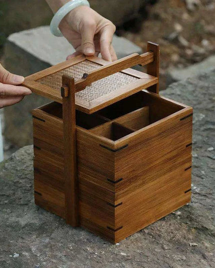 Vintage Artisan Wooden Fruit Holder with Chic Lid and Dividers | Timeless Style