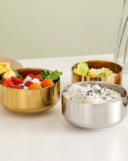 Elegant Dual-Layer Stainless Steel Bowls - Essential for Modern Korean Dining