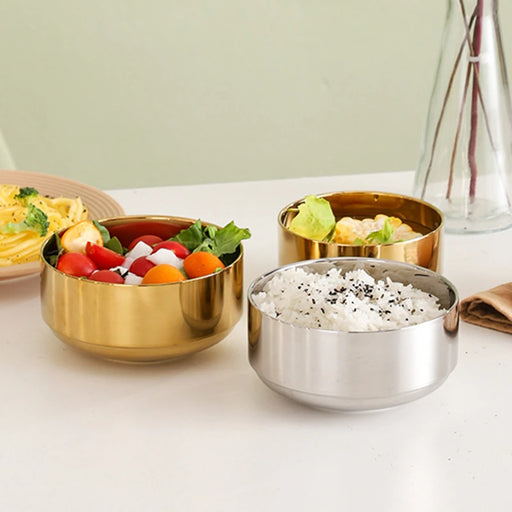 Dual Layer Stainless Steel Bowl - Elegant Korean Tableware for Enhanced Dining
