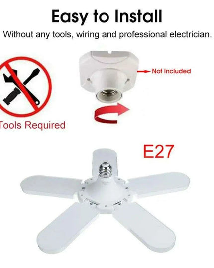 85W Adjustable LED Garage Ceiling Light with Foldable Blades - Energy-Efficient E27 Industrial Lamp