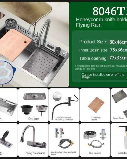 Sleek 304 Stainless Steel Waterfall Kitchen Sink Set with Touch-Control Faucet - Above Counter Installation