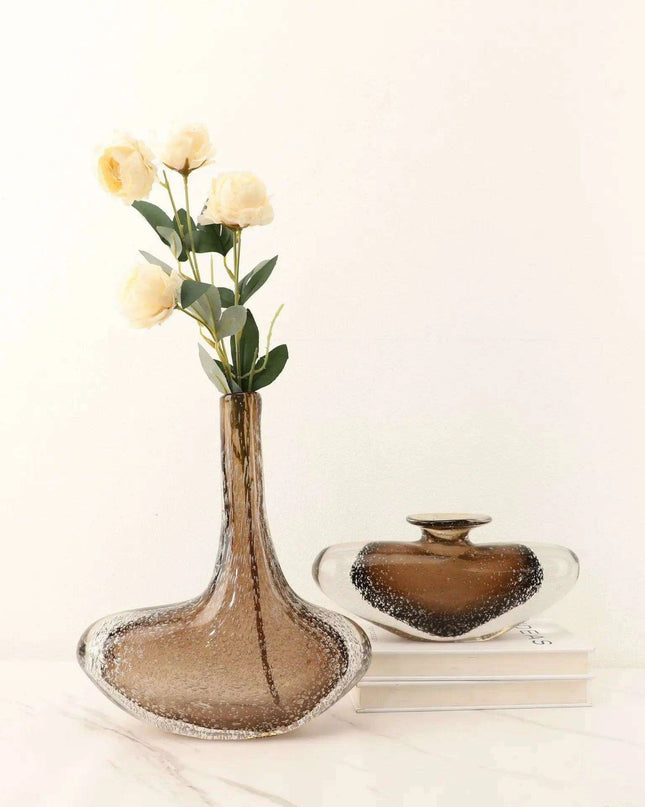 Brown Glazed Glass Vase with Bubble Pattern - Versatile Home Decor Accent for Flowers & Terrariums