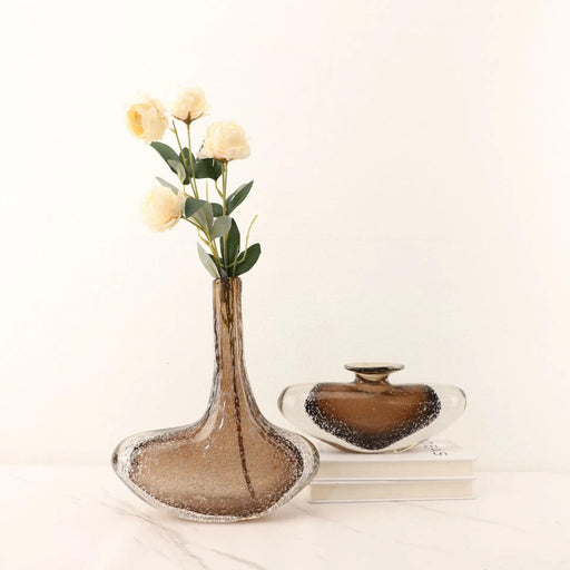 Brown Glazed Glass Vase with Bubble Pattern - Versatile Home Decor Accent for Flowers & Terrariums