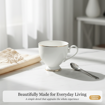 Gold-Rimmed Bone China Coffee Cup & Saucer Set | Très Elite