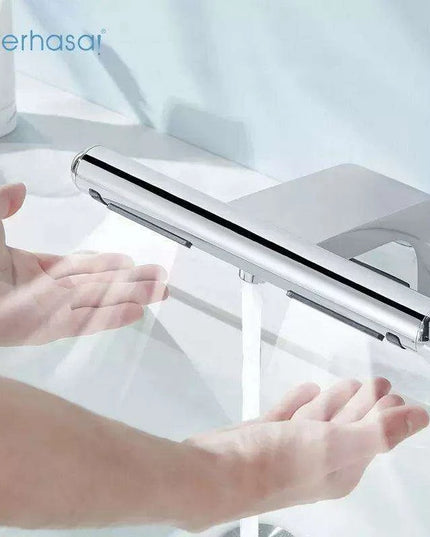 Elegant 2-in-1 Automatic Hand Dryer and Touchless Faucet for Contemporary Bathrooms and Hotels