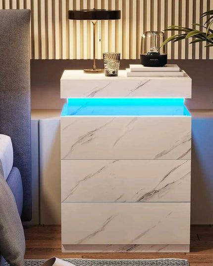 Modern Smart LED Nightstand with Customizable Ambiance and Integrated Charging Station