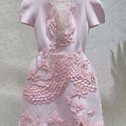 A-line Dress with 3D Floral Accents for Women's Evening