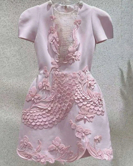 A-line Dress with 3D Floral Accents for Women's Evening