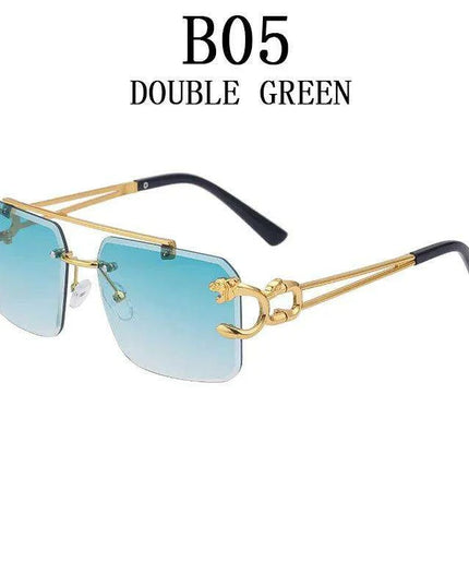 Retro Rimless Sunglasses with Wood Finish and UV Protection