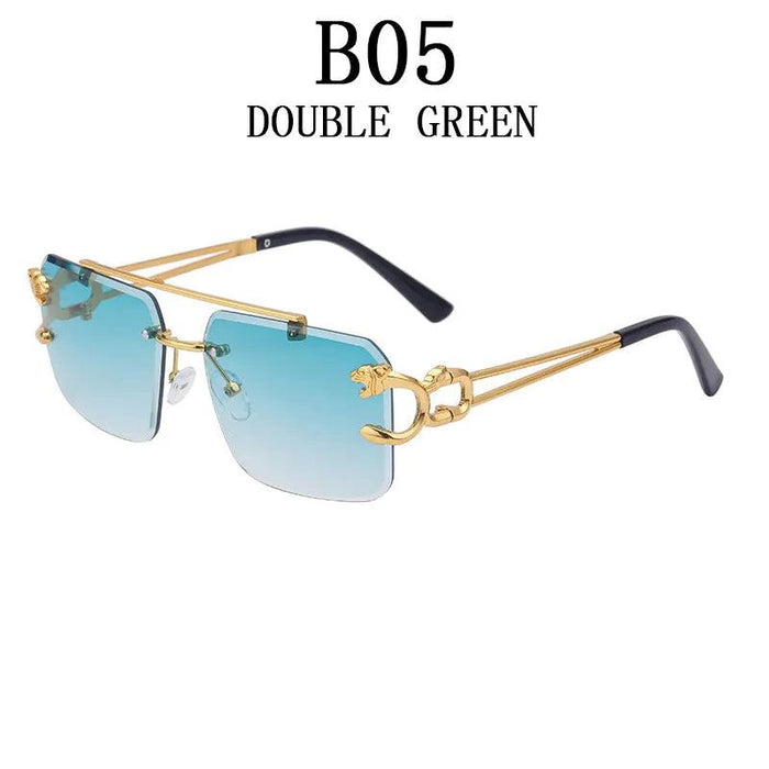 Retro Rimless Sunglasses with Wood Finish and UV Protection