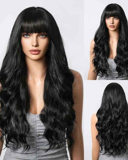 30-Inch Brown Wavy Synthetic Wig with Bangs - Perfect for Parties and Themed Events
