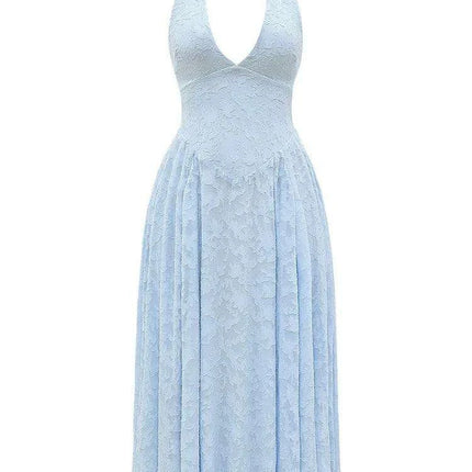 Elegant Backless A-line Evening Gown with Deep V Neck Halter Design for Women