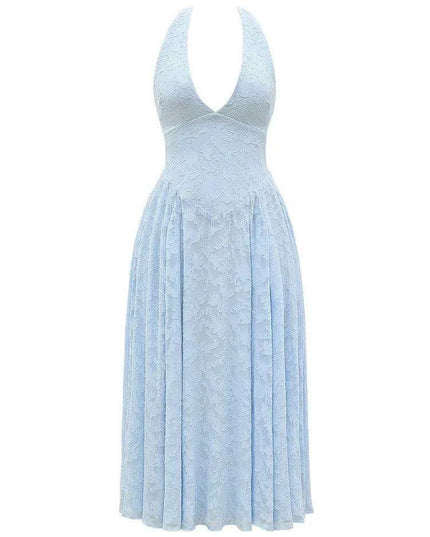 Elegant Backless A-line Evening Gown with Deep V Neck Halter Design for Women