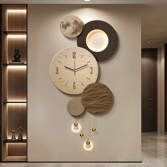 Luxury LED Wall Light with Lunar Clock & 3D Sandstone Design