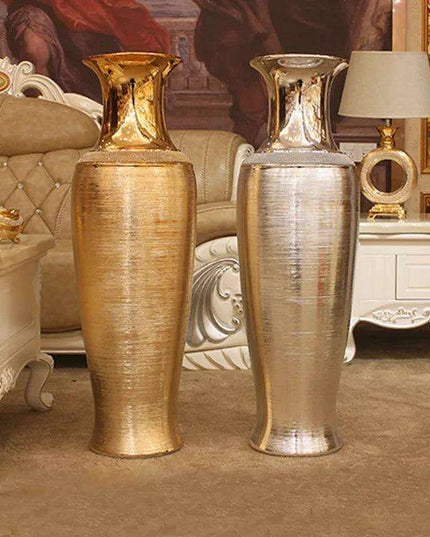European Chic Ceramic Floor Vase Set - Elegant Silver and Gold Home Decor