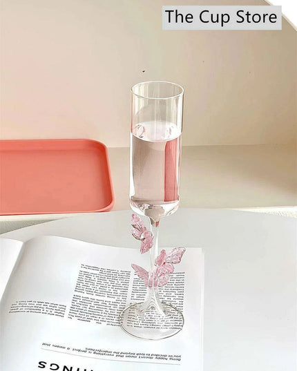 Charming 3D Butterfly Clear Glass Wine Goblet for Elegant Entertaining