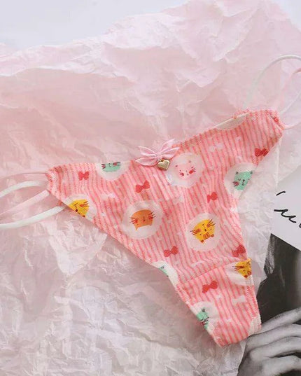 Charming Women's Sheer T-Back Thongs with Playful Strawberry and Cherry Print - Low-Waisted Seamless Sexy Underwear