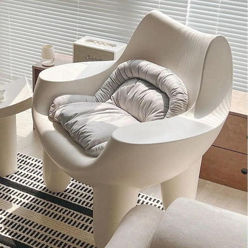 Cream Style Nordic Embrace Chair with Genuine Leather Cover