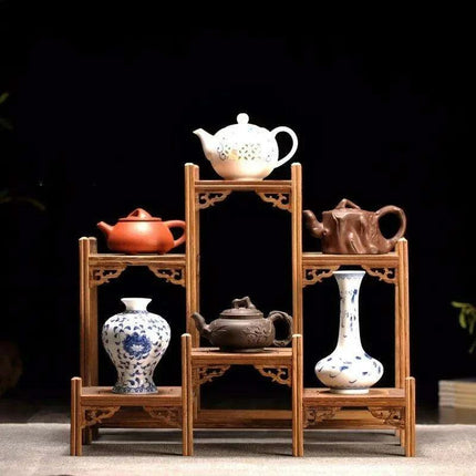 Handcrafted Wooden Display Stand for the Traditional Kung Fu Tea Ceremony
