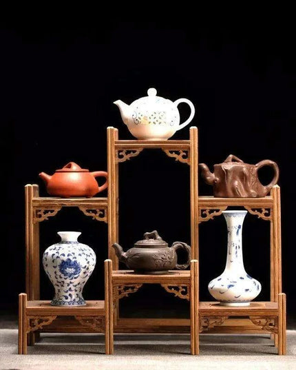 Handcrafted Wooden Display Stand for the Traditional Kung Fu Tea Ceremony