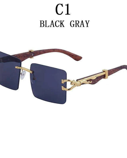 Retro Rimless Sunglasses with Wood Finish and UV Protection