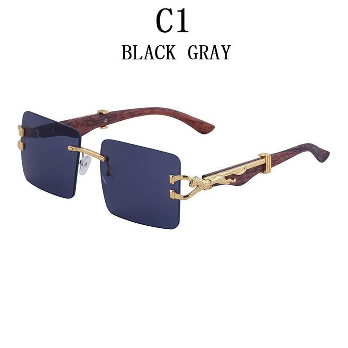 Retro Rimless Sunglasses with Wood Finish and UV Protection