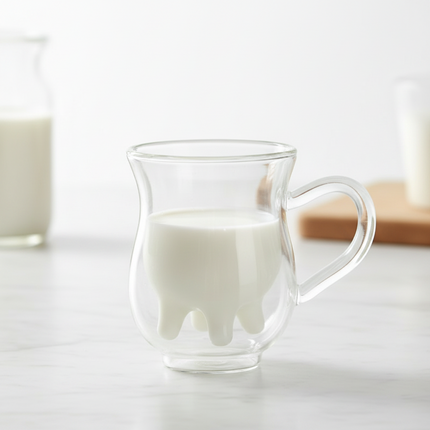 Double Wall Glass Creamer Jug — 250ml Cow-Shaped Milk Pitcher