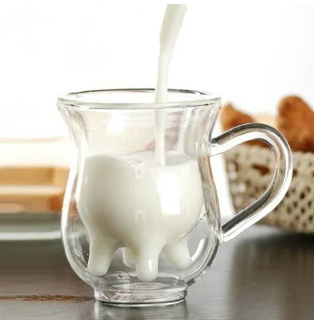 Double Wall Glass Creamer Jug — 250ml Cow-Shaped Milk Pitcher
