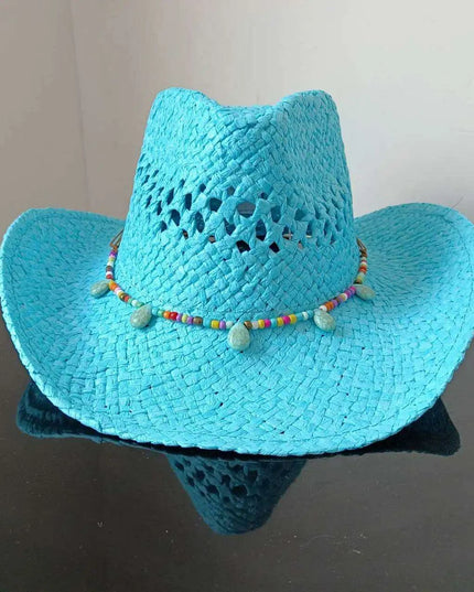 Lake Blue Western Cowboy Straw Hat Unisex with Adjustable Size