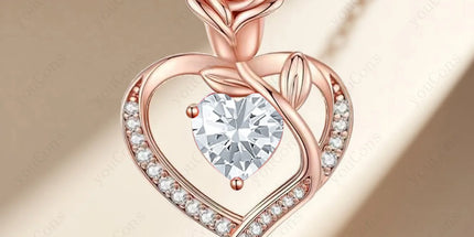 Tiffmet Rose Zircon Heart Pendant Necklace - Elegant Gift for Her