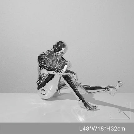 Mechanical Goddess Figurine with Chrome Finish, Futuristic Art Sculptu