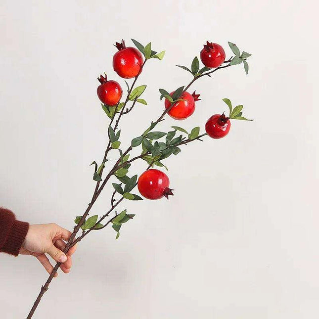 Lush 6-Fruit Faux Pomegranate Branch for Elegant Wedding and Home Decor