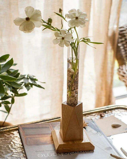 Nordic Chic Glass Test Tube Vase Collection with Wooden Stand - Stylish Hydroponic Plant Display