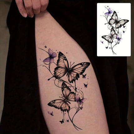 1Pc Fashionable Cool Temporary Tattoo Sticker, Colorful Couple Fake Tattoo, One-Time Use Butterfly Design 1pc-fashionable-cool-temporary-tattoo-sticker-colorful-couple-fake-tattoo-one-time-use-butterfly-design