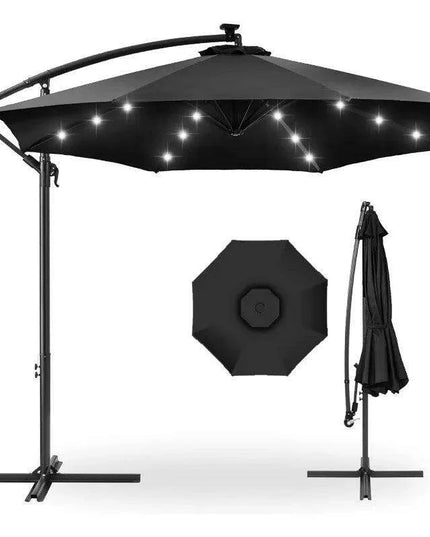 Solar-Powered 10ft LED Hanging Market Umbrella for Outdoor Spaces