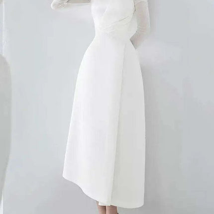Chic Asymmetrical Summer Evening Dress with Long Sleeves and Flattering Fit