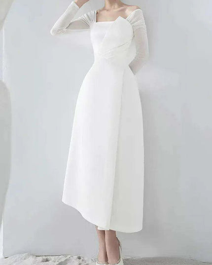 Chic Asymmetrical Summer Evening Dress with Long Sleeves and Flattering Fit