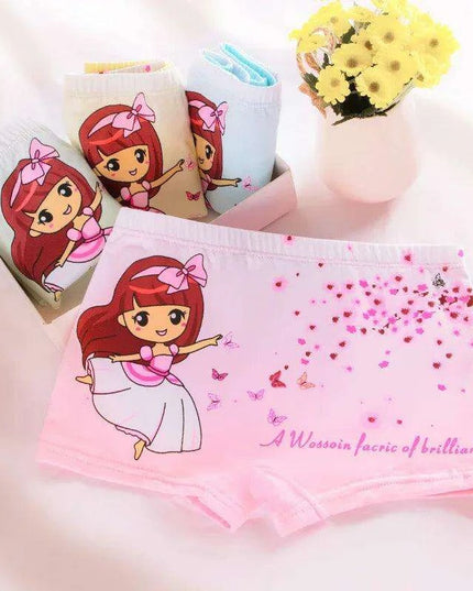 4 pcs Girls' Cotton Briefs Collection - Soft, Breathable & Playful Patterns for Kids