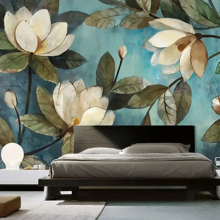 JD Home Decor 3D White Lotus Retro Oil Painting Wallpaper - High Quali