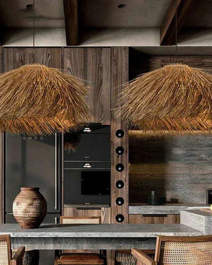 Elegant Rattan and Metal Pendant Lamp Inspired by Japanese Wabi Sabi Aesthetics