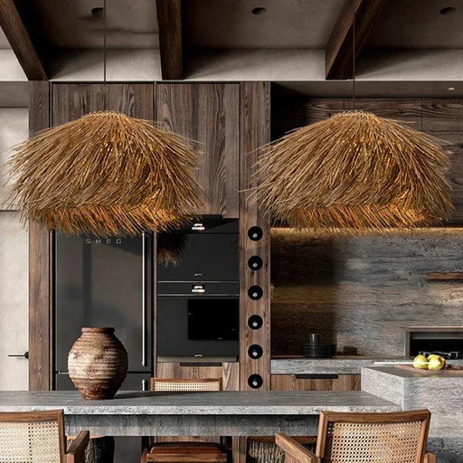 Elegant Rattan and Metal Pendant Lamp Inspired by Japanese Wabi Sabi Aesthetics